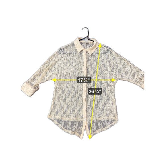 Belle Du Jour Sheer Butter Yellow Lace Button-Down Blouse Womens Sz Small - Picture 7 of 10